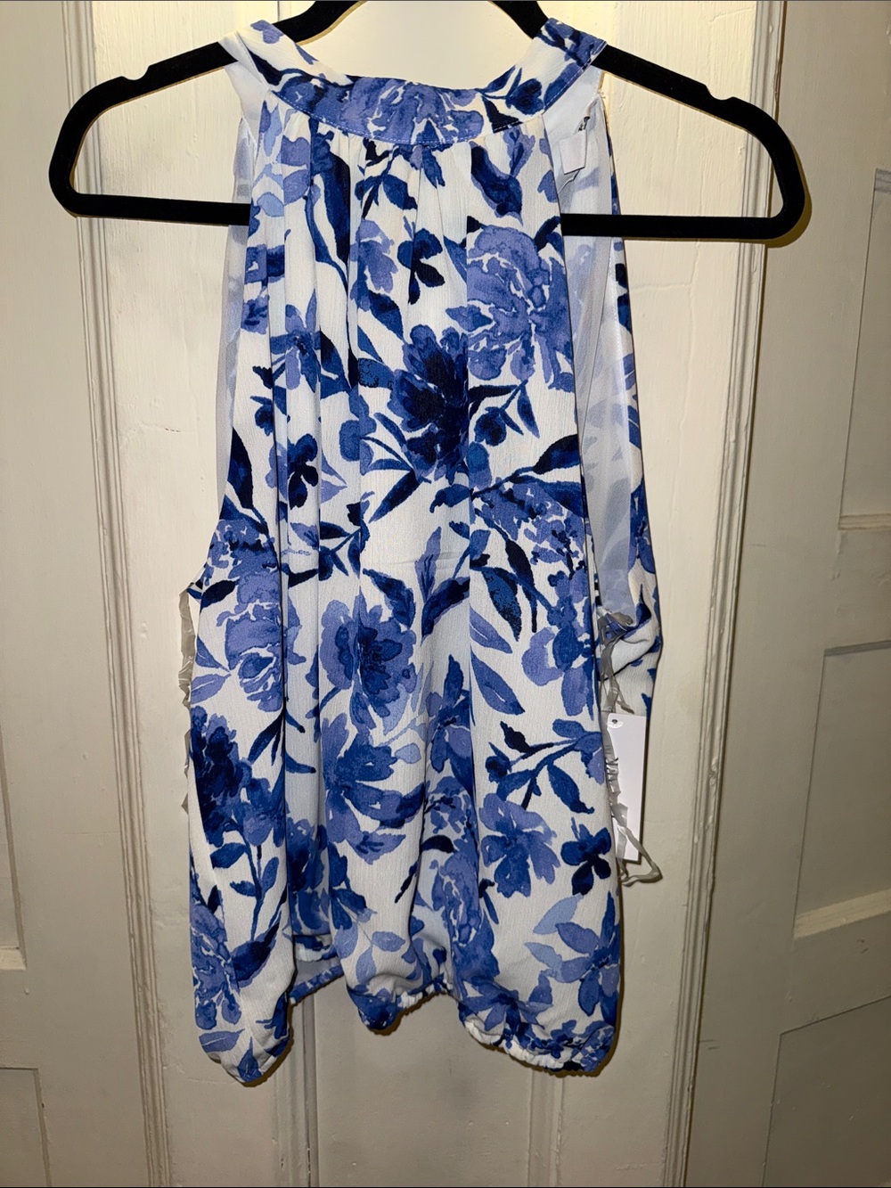 Sleeveless Blue Floral Halter Top